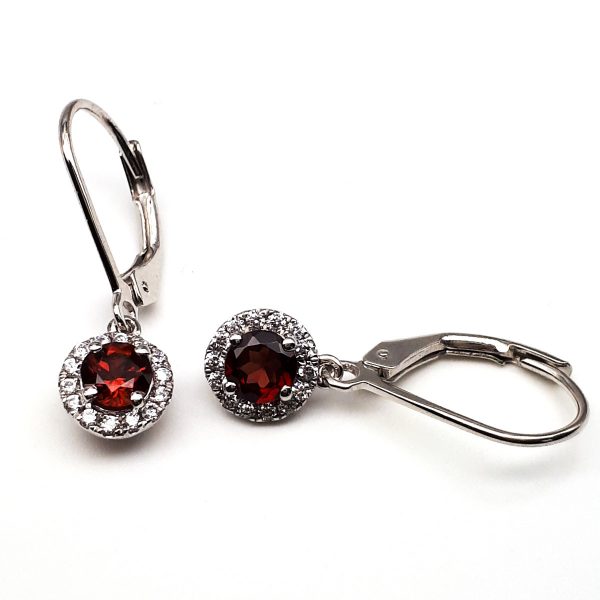 Red garnet dangling earrings with cubic zirconia GWER84058-2119