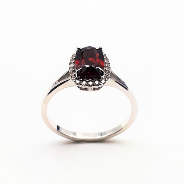 Red Garnet surrounded with White Cubic Zirconia ring GWR84081-1725