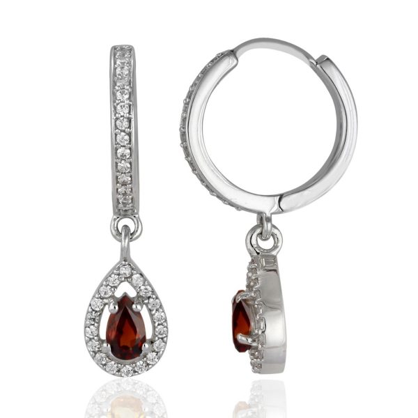 Red garnet and cubic ziriconia hoop earrings GWER83169-0