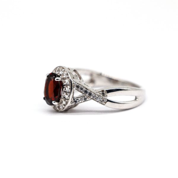 Red garnet and white cubic zirconia ring GWR83179-2034