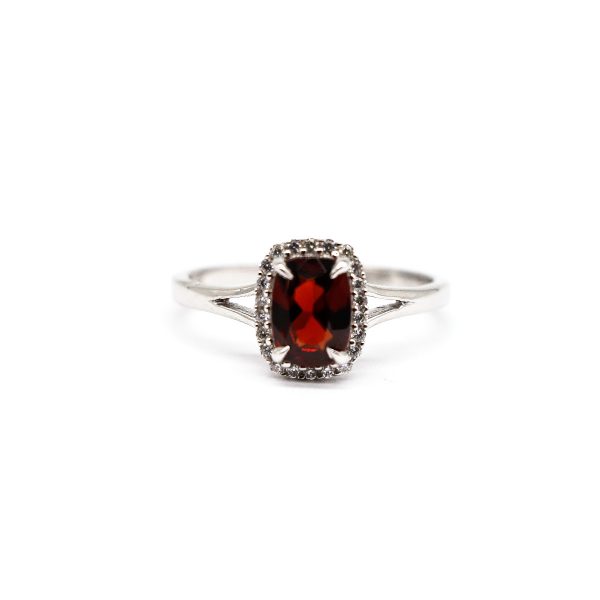 Red Garnet surrounded with White Cubic Zirconia ring GWR84081-0