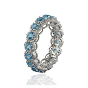 Sterling silver blue topaz and cubic zirconia ring GWR86376-0