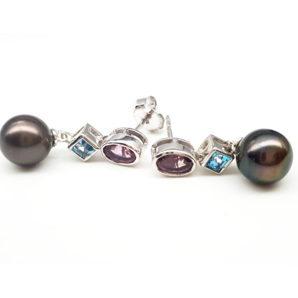 Dangling Pearl, Tourmaline and topaz earrings GWER86362-1641