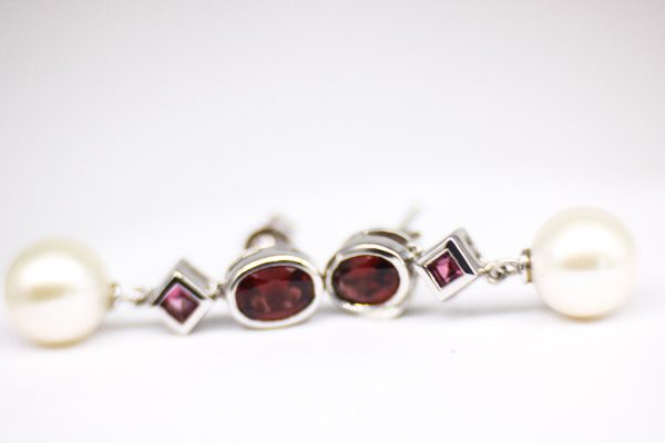 Tourmaline, garnet and pearl dangling earrings GWER86354-1137