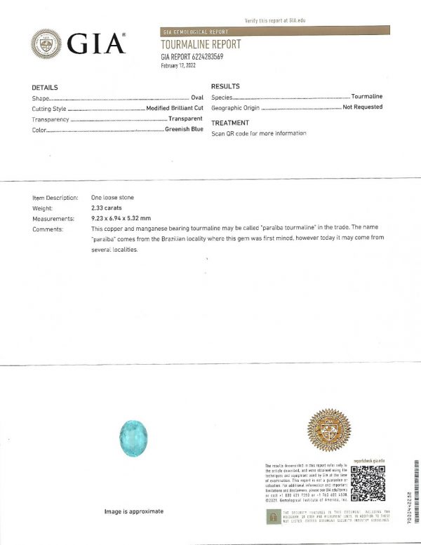 2.33 cts Paraiba Tourmaline, Oval-2288